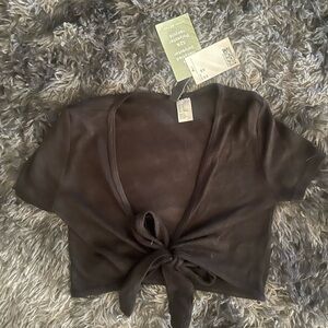 Stylish Mesh Black Tie-Front Crop Top - Size XS - NWT